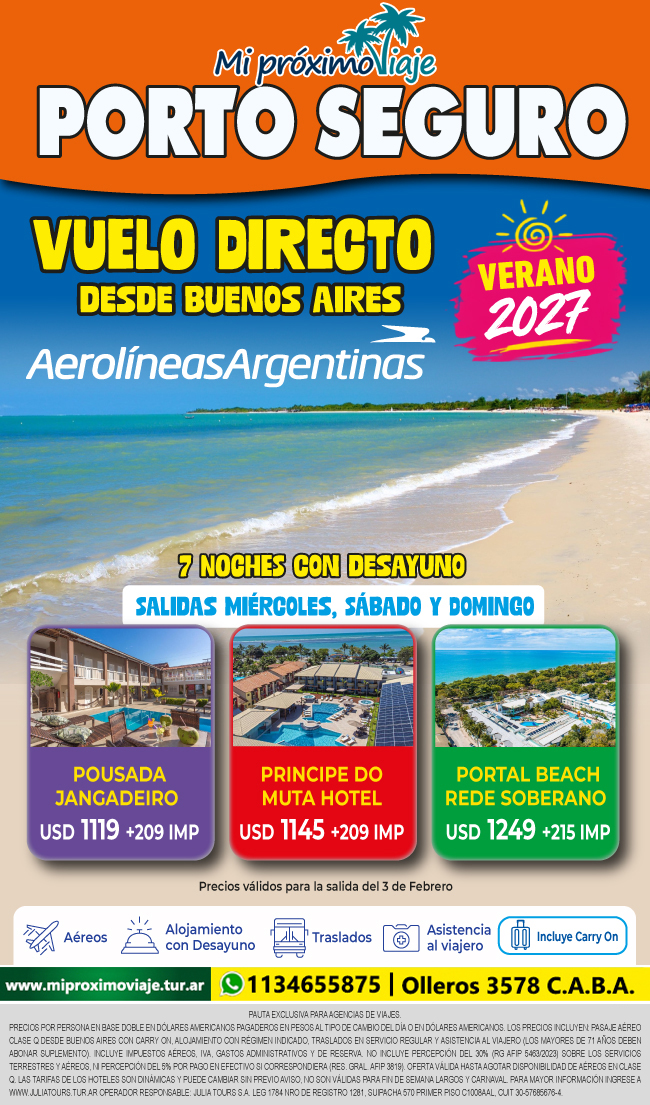 PORTO SEGURO con VUELO DIRECTO con AEROLINEAS - VERANO 2027